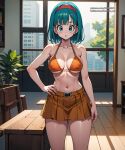  1girl ai_generated bikini_top blue_eyes bulma_(dragon_ball) bulma_brief dragon_ball dragon_ball_z female_only hairband medium_breasts medium_hair skirt solo_female 