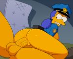  anus ass blue_hair huge_penis marge_simpson no_panties police_uniform police_woman sfan the_simpsons thighs vaginal yellow_skin 