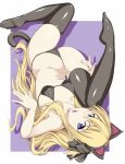  1girl animal_ears bikini black_legwear black_thighhighs blonde_hair blue_eyes cat_ears cat_tail dairiseki feet female flat_chest flexible hakaba_(dairiseki) hands latex legs long_hair navel quiz_magic_academy shalon solo swimsuit tail thighhighs 