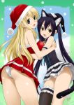  2_girls 2girls animal_ears arm armband arms art ass asymmetrical_clothes asymmetrical_clothing asymmetrical_docking azusa_nakano babe back bare_legs bare_shoulders big_breasts black_dress black_hair blonde blonde_hair blue_eyes blush breasts brown_eyes cat_ears cat_tail christmas dress fake_animal_ears female friends hair_between_eyes happy hat high_res highres hug hugging k-on! kotobuki_tsumugi large_breasts legs long_hair looking_at_viewer looking_back mitarashi_kousei multiple_girls mutual_yuri nakano_azusa neck open_mouth panties pantyshot pantyshot_(standing) red_dress round_teeth santa_hat short_dress single_thighhigh smile standing strapless strapless_dress tail teeth thighhighs tsumugi_kotobuki twintails underwear very_long_hair white_panties x-mas yuri 