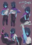  1girl 2010s 2018 2d 2d_(artwork) armor armpit armpits arms_up ass blue_body blue_skin breasts clothed clothing deltarune digital_media_(artwork) female_human female_kris_(deltarune) female_only female_symbol hair hair_over_eyes human human_only japanese_text kris_(dark_world_form) kris_(deltarune) legs_apart multiple_views navel_line rorotua scarf short_hair simple_background sitting solid_color_background tentacle text twitter twitter_username undertale_(series) venus_symbol video_game_character video_games 