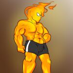 1:1 1:1_aspect_ratio 1boy 2d 2d_(artwork) abs ass bara black_bottomwear black_pants bottomwear breasts brown_background digital_media_(artwork) elemental_creature elemental_humanoid eyewear fire_elemental glasses gradient_background grillby humanoid male male_only melle-d mellednsfw monster monster_boy muscle muscular muscular_male navel orange_body pants pecs simple_background solo_humanoid solo_male topless topless_male twitter undertale undertale_(series) video_game_character video_games