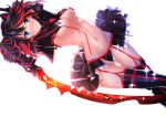 1girl black_hair blue_eyes blush breasts duplicate kill_la_kill matoi_ryuuko multicolored_hair navel scissor_blade senketsu short_hair suspenders sword swordsouls thigh_gap thighhighs trigger_(company) two-tone_hair underboob weapon white