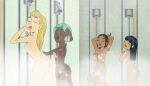  4girls accurate_art_style ass bathing_together becca_(velma) black_hair blonde_female blonde_hair breasts brown_hair casual dark-skinned_female dark_skin female female_only gigi_(velma) human interracial light-skinned_female locker_room lola_(velma) long_hair multiple_girls naked naked_female navel nude nude_female official_art olive_(velma) pale_skin posing public scooby-doo screencap screenshot short_hair shover shower shower_cap shower_room showering soap_censor steam steamy tagme tan-skinned_female velma_(series) 