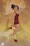  1girl attractive beautiful_female black_hair bodysuit caulifla dark-skinned_female dark_skin dragon_ball dragon_ball_super female_focus female_pervert female_pov female_pubic_hair full_body hair hair_ornament kale_(dragon_ball) miniskirt perfect perfection pussy red_skirt roseyasv sex_invitation sexually_suggestive skirt smile super_saiyan 