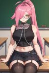 1girl ai_generated big_breasts glasses long_hair nenefthivt pink_hair shirt skirt solo tagme vtuber