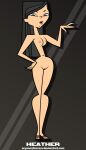 1girl 1girl 1girl accurate_art_style black_hair breasts casual footwear functionally_nude heather_(tdi) human nipples nude oryononilocram pale_skin pussy text thin_waist total_drama_island uncensored url watermark wide_hips