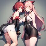 2_girls after_sex ai_generated clothing cum neko nipples_through_clothes pussy red_hair yellow_eyes