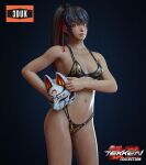 1girl 3duk alluring bare_legs beautiful bikini black_and_red_and_purple_hair cute holding_kitsune_mask insanely_hot kitsune_mark kunimitsu_ii kunoichi lavender_eyes medium_breasts namco pin_up tekken tekken_7