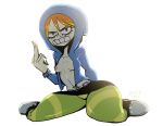  blue_hoodie breasts cartoon_network exposed_breasts eyeliner foster&#039;s_home_for_imaginary_friends goth_girl_(fhfif) looking_at_viewer middle_finger nipple_slip nipples no_bra open_clothes open_hoodie orange_hair red_hair spookycha thick_thighs 