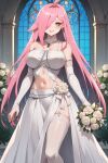  1girl ai_generated big_breasts fanart holding_bouquet nenefthivt pink_hair solo tagme vtuber wedding_dress yellow_eyes 