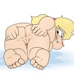 1girl 1girl anus ass ass_grab aunt_maire back_view backboob blonde_hair blonde_pubic_hair blush breasts cartoon_network drpizzaboi1 feet female_focus female_only grabbing grabbing_own_ass hair hairband hands_on_ass human inkershike legs legs_together looking_at_viewer looking_back nude nude_female on_ground presenting presenting_hindquarters pubic_hair pussy sadie_miller simple_background smile soles solo_female solo_focus spread_ass steven_universe thigh_gap thighs toes