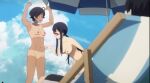  2_girls arms_up beach big_breasts black_hair dark_skin edit glasses long_hair make_heroine_ga_oo_sugiru! medium_breasts nekom14 nipples pussy screencap short_hair tan_line tomboy tsukinoki_koto yakishio_remon 