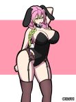  1girl 1girl ahegao ass big_breasts breasts bunny bunny_ears female_pervert kanroji_mitsuri kanroji_mitsuri_(cosplay) kimetsu_no_yaiba long_hair pervert pink_hair sex_invitation sexually_suggestive 