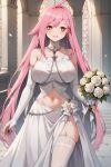  1girl ai_generated big_breasts fanart holding_bouquet nenefthivt pink_hair solo tagme vtuber wedding_dress yellow_eyes 