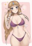  1girl 1girl 1girl alluring big_breasts bikini blush female_only looking_at_viewer panties pointy_ears princess_zelda purple_bikini purple_panties purrlucii swimsuit the_legend_of_zelda the_legend_of_zelda:_twilight_princess twilight_princess zelda_(twilight_princess) 