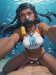  1boy 1girl about_to_cum ai_generated air_bubble air_bubbles aquaphilia asphyxiation breathplay clothed clothed_female clothed_female_nude_male clothed_sex cowgirl_position dark-skinned_female diving diving_gear diving_mask drowning female female_focus female_orgasm fetish imminent_orgasm looking_at_viewer male male/female male_pov navel nessa_(pokemon) nintendo nordslate nude nude_male ocean orgasm penis pokemon pov pussy rape reverse_rape scuba scuba_gear scuba_mask scuba_tank sea sex straight trembling underwater underwater_sex vaginal_penetration water water_torture 