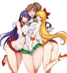  1girl 3_girls alluring ass big_ass big_breasts big_breasts bishoujo_senshi_sailor_moon bubble_ass bubble_butt dat_ass erect_nipples female_only groping high_heels isao leotard makoto_kino minako_aino multiple_females rei_hino sailor_jupiter sailor_mars sailor_venus teen thick_ass upskirt yuri 