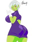  1girl ass ass_focus big_breasts breasts cheelai dragon_ball dragon_ball_super female_only fhakeem green_skin sex_invitation sexually_suggestive short_hair white_hair 