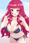 1girl 1girl 1girl alluring alternate_costume beach big_breasts bikini cleavage female_only fire_emblem fire_emblem_engage n_54 nintendo red_eyes red_hair yunaka_(fire_emblem)