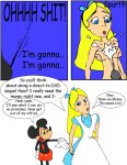  1girl 2009 alice alice_in_wonderland breasts comic crossover cum cumwild disney english_text male mickey_mouse nipples penis text tie 