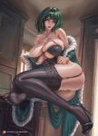  1girl abara-art big_breasts bubble_butt cleavage fubuki fubuki_(one-punch_man) green_eyes green_hair horny inviting_to_sex looking_at_viewer one-punch_man pose stockings teasing thick_thighs 