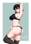  1girl 1girl 1girl alluring amber_eyes ass big_breasts black_hair bra female_only milf panties posing sonicheroxd spy_x_family underwear yor_briar yor_forger 