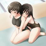 2_girls 2girls amagami arm arm_grab arms bare_legs bare_shoulders barefoot black_eyes black_hair blue_eyes blush breast_hold breasts collarbone competition_swimsuit embarrassed feet female friends from_behind hairband half-closed_eyes haruka_morishima hibiki_tsukahara hug hug_from_behind hugging kneel kneeling legs leotard licking long_hair looking_at_viewer morishima_haruka multiple_girls naughty_face neck one-piece_swimsuit ponytail pool short_hair shy sitting smile swimsuit takacchi tongue tsukahara_hibiki v_arms yuri