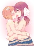 2girls art blush breast_press closed_eyes female french_kiss friends hair hair_flower half-closed_eyes haruka_takayama hug hugging kiss kissing long_hair long_sleeves looking_at_another love multiple_girls open_mouth orange_hair red_eyes red_hair sakura_trick school_uniform short_hair skirt sonoda_yuu sweat sweater sweating takayama_haruka tarabagani tongue twintails yuri yuu_sonoda