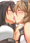  2_girls art black_hair blush brown_hair closed_eyes female french_kiss friends hair headgear highres kantai_collection kissing long_hair love mizuse_kouichi multiple_girls mutsu_(kantai_collection) nagato_(kantai_collection) short_hair tongue yuri 