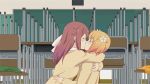  2girls chair chalkboard classroom desk female friends gif hug hugging kiss kissing love multiple_girls sakura_trick school_uniform sonoda_yuu sweater takayama_haruka yuri 