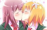  2girls art blush closed_eyes female friends hair hair_flower haruka_takayama hug hugging kiss kissing long_hair love multiple_girls neck necktie orange_hair red_hair sakura_trick school_uniform shinekalta shiny shiny_hair short_hair sonoda_yuu takayama_haruka twintails yuri yuu_sonoda 