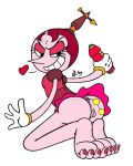 1girl anal_beads cuphead_(game) evil_grin feet flat_chest hilda_berg pointy_nose puffy_anus pussy red_hair small_breasts