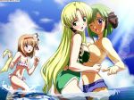  3_girls big_breasts bikini breast_press female_only fuyou_kaede huge_breasts kareha outside shigure_asa shuffle! swimsuit symmetrical_docking tagme topless water 