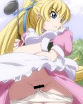 apron blonde_hair blue_eyes censored ladle lilith_aileron lowres panties panty_pull pantyshot ponytail pussy tales tales_of_(series) tales_of_destiny tunnel_(artist) underwear upskirt white_panties