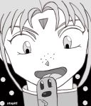  1boy 1girl artist_name crossover cum diglett greyscale monochrome nintendo open_mouth penis pokemon sasami_masaki_jurai size_difference stopit tenchi_muyo testicles tongue tongue_out 