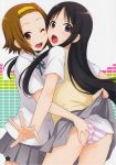  2_girls 2girls :o ;d akiyama_mio arm arms art ass ass_grab assisted_exposure babe bare_legs black_eyes black_hair blush bowtie brown_eyes brown_hair cheek-to-cheek embarrassed female friends ha-ru hairband hand_in_panties high_res highres hime_cut k-on! legs looking_at_viewer looking_back mio_akiyama moaning multiple_girls one_eye_closed open_mouth panties pleated_skirt ribbon ritsu_tainaka school_uniform short_hair shy skirt skirt_lift skirt_up smile standing striped striped_panties surprised sweat sweatdrop sweater_vest tainaka_ritsu underwear upskirt very_long_hair wink yuri 