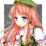 blue_eyes blush bow braid face female hair_bow hair_ribbon hat hong_meiling long_hair lowres momoko_(momopoco) open_mouth red_hair ribbon solo touhou twin_braids