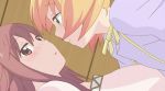  2girls anime blonde_hair blush closed_eyes female friends gif girl_on_top green_eyes hair hand_holding haruka_takayama interlocked_fingers kiss kissing long_hair love lying multiple_girls neck on_back orange_hair red_eyes red_hair sakura_trick short_hair sonoda_yuu surprised takayama_haruka twintail yuri yuu_sonoda 