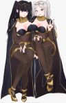  1girl 2_girls alternate_costume anklet big_breasts black_hair bracelet cape cleavage cosplay female_only fire_emblem fire_emblem_awakening floating grey_eyes grey_hair high_res jewelry knee_up knees_up leg_lift legs_up lips lipstick long_hair looking_at_viewer makeup multiple_girls nail_polish nintendo robin_(fire_emblem) robin_(fire_emblem)_(female) serafineart1001 side-by-side sitting smile tharja tharja_(fire_emblem) tharja_(fire_emblem)_(cosplay) twin_tails v white_hair yellow_eyes 