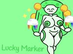  1girl blush clouds find_the_markers gold_coins green_background green_body green_hair justmad9876_(artist) lucky-marker_(find_the_markers) naked_female nude_female rainbow shine shiny shiny_hair shiny_skin white_skin 