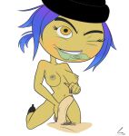  1girl beanie breasts emoji eyebrows eyelashes female_only jailbreak navel nipples penis pussy the_emoji_movie unseen_male_face wink winking_at_viewer yellow_eyes 