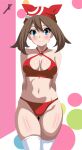  1girl 1girl alluring blue_eyes blush brown_hair cleavage closed_mouth creatures_(company) game_freak indexryo legs may may_(pokemon) medium_breasts navel nintendo pokemon pokemon_(anime) pokemon_rse_(anime) sidelocks smile socks standing 