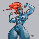 1:1 1:1_aspect_ratio 1girl 2020s 2022 2d abs anthro anthro_only artist_signature ass barely_clothed big_breasts bikini bikini_bottom bikini_top black_bikini black_bikini_bottom black_bikini_top black_clothing black_eyepatch blue_body blue_skin breasts clothing cowboy_shot digital_drawing digital_media ear_fins eyepatch female_abs female_anthro female_only fins fish fish_girl flexing grey_background hair head_fins long_hair marine midriff monster monster_girl muscle muscular muscular_anthro muscular_female navel nipples non-mammal_breasts non-mammal_navel ponytail pussy red_hair sffffffff sharp_teeth signature simple_background slit_pupils solo_anthro solo_female teeth thighs undertale undertale_(series) undyne video_game_character video_games yellow_sclera yellow_teeth