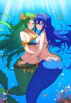  2girls ai_generated alluring alternate_species ass big_ass bikini bikini_top blue_bikini blue_swimsuit breasts crossover female female/female female_only fire_emblem fire_emblem_awakening humanoid kid_icarus looking_at_viewer lucina lucina_(fire_emblem) mermaid nightcore_(artist) nintendo ocean palutena sea super_smash_bros. tail underwater water yuri 