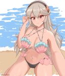  1girl 1girl 1girl alluring alternate_costume big_breasts bikini corrin_(fire_emblem) corrin_(fire_emblem)_(female) daymandraws female_only fire_emblem fire_emblem_cipher fire_emblem_fates looking_at_viewer nintendo official_alternate_costume shell_bikini swimsuit 