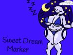 1girl big_ass big_ass big_breasts big_thighs blue_background blue_bikini cloud dark_blue_body dark_blue_hair find_the_markers justmad9876_(artist) moon sleeping sleepy stars sweet_dream_marker_(find_the_markers) white_skin zzz