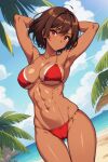 abs ai_generated beach bikini dark_skin looking_at_viewer nuggeto sea seaside tan tan_line