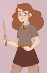 age_regression alternate_color_scheme alternate_costume before_and_after breasts brown_hair diaper empty_eyes gif harry_potter hermione_granger magic magic_wand open_mouth pacifier pieceofsoap saliva school_uniform self_hypnosis simple_background