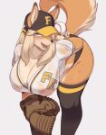 1girl 1girl 2021 anthro ass ball baseball_(ball) baseball_(sport) baseball_cap baseball_glove bent_over big_breasts bikini bikini_bottom blonde_hair blue_eyes bodily_fluids breasts canid canine catcher's_mitt cervina7_(artist) cleavage clothed clothing countershading faeki_(character) female_anthro fox fox_ears fox_girl furry gif hair hanging_breasts hat headgear headwear huge_breasts kemono legwear looking_at_viewer loop mammal motion_tweening nipple_outline nipples nipples_visible_through_clothing open_mouth raised_tail shirt shorter_than_10_seconds shorter_than_30_seconds sport stockings stockings sweat sweaty sweaty_breasts tagme text_on_clothing thick_thighs thighs translucent wet wet_clothing wet_shirt wet_topwear